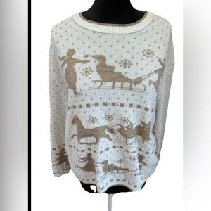 Company‎ Collection ladies Winter Wonderland white tan grannycore sweater size L